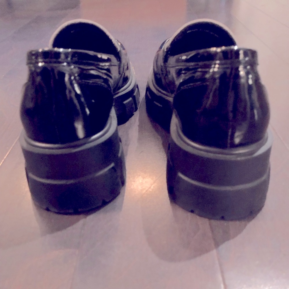 Black and Cream Chunky Penny Loafers - Women's Flats - Picture 5 of 5